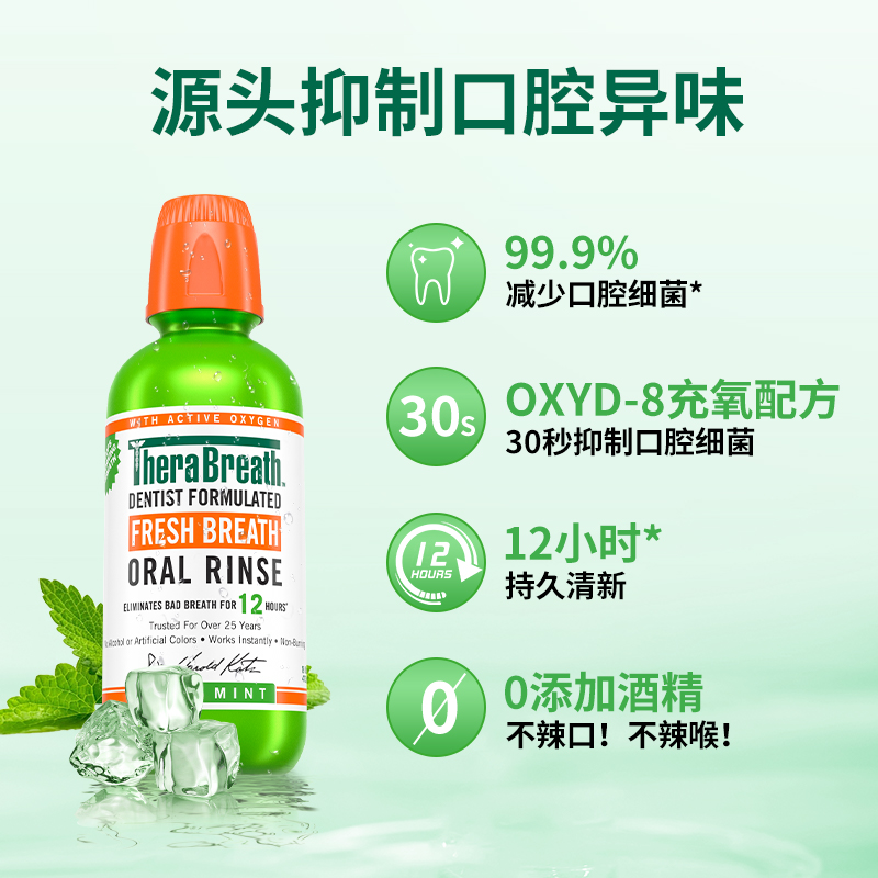 进口TheraBreath凯斯博士漱口水温和薄荷473ml*3 - 图1