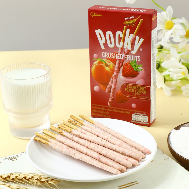 Pocky/百奇粒粒蓝莓+草莓水蜜桃酸奶味饼干38g*2格力高休闲零食 - 图0