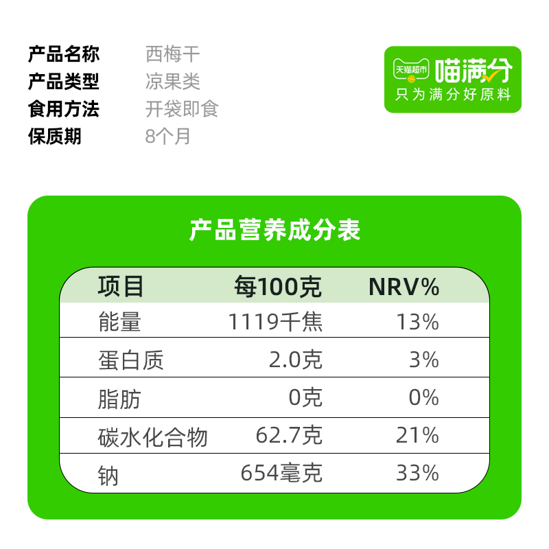 喵满分自有品牌西梅干40g蜜饯水果大梅子干货酸甜果脯零食 - 图2