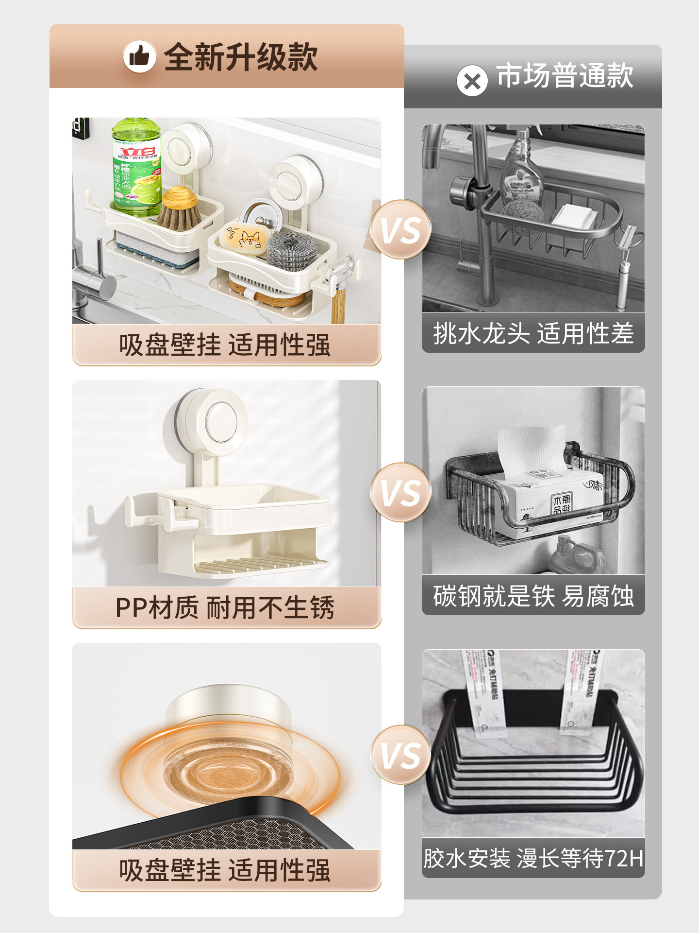 吸盘厨房水槽沥水架免打孔水龙头置物架水池旁洗碗钢丝球多功能架,淘宝优惠券,粉丝福利购,淘宝优惠卷