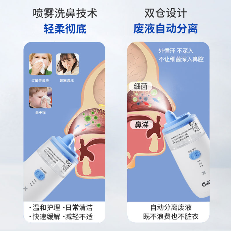 爱护佳电动洗鼻器儿童成人雾化洗鼻子神器家用鼻腔冲洗过敏性鼻炎 - 图1