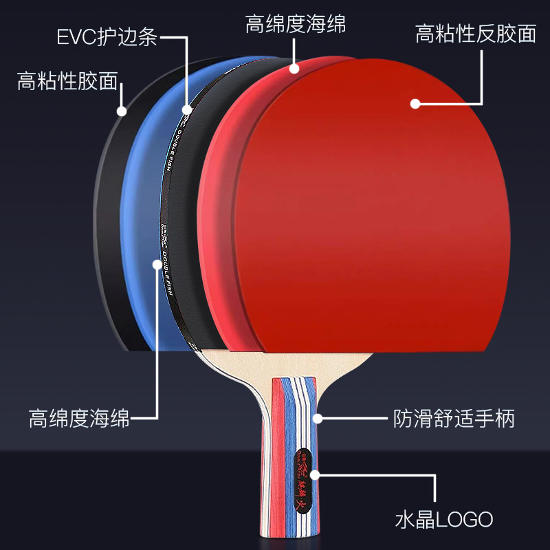 双鱼乒乓球拍专业级成人训练型初学者双拍套装五星拍送球包-图1