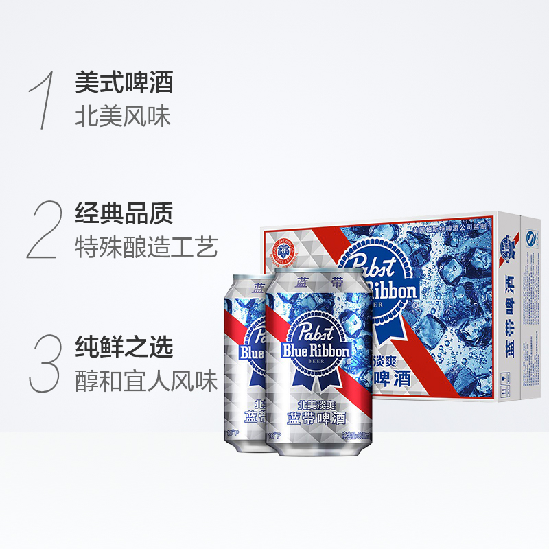 Blue Ribbon/蓝带啤酒北美淡爽罐装330mlx24罐整箱装经典口味 - 图1