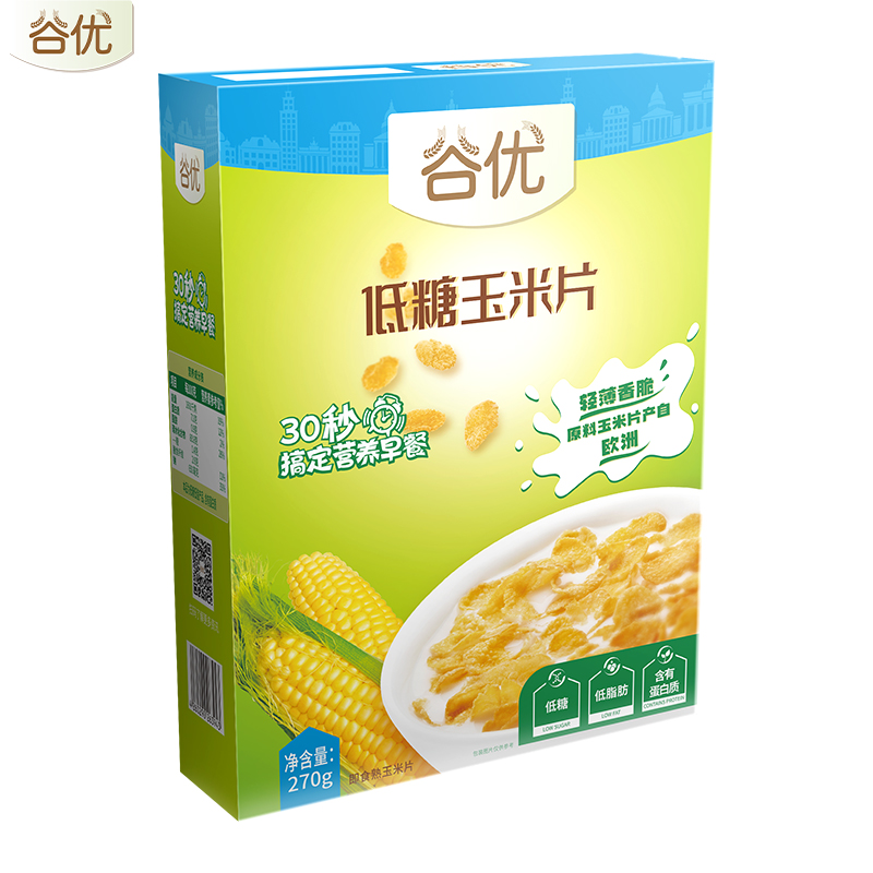 谷优低糖低脂玉米片270g*2盒营养早餐即食冲饮谷物麦片 - 图0