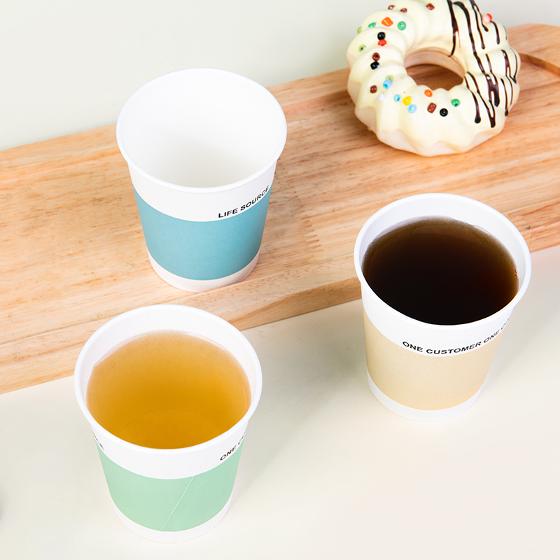 芳草地一次性纸杯家用喝水杯子四色创意水杯商用办公室茶杯咖啡杯 - 图1