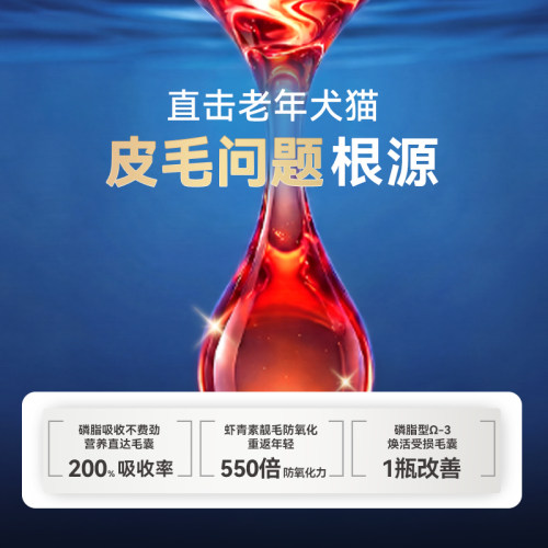 都乐时小橙冠磷虾油宠物猫狗用海洋磷脂Omega-3鱼油升级减少掉毛 - 图0