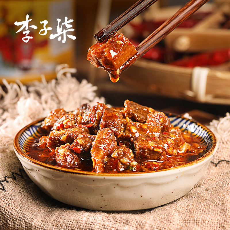 李子柒好拌牛肉酱大块杏鲍菇拌面拌饭酱香辣下饭辣椒酱220g×1瓶 - 图2