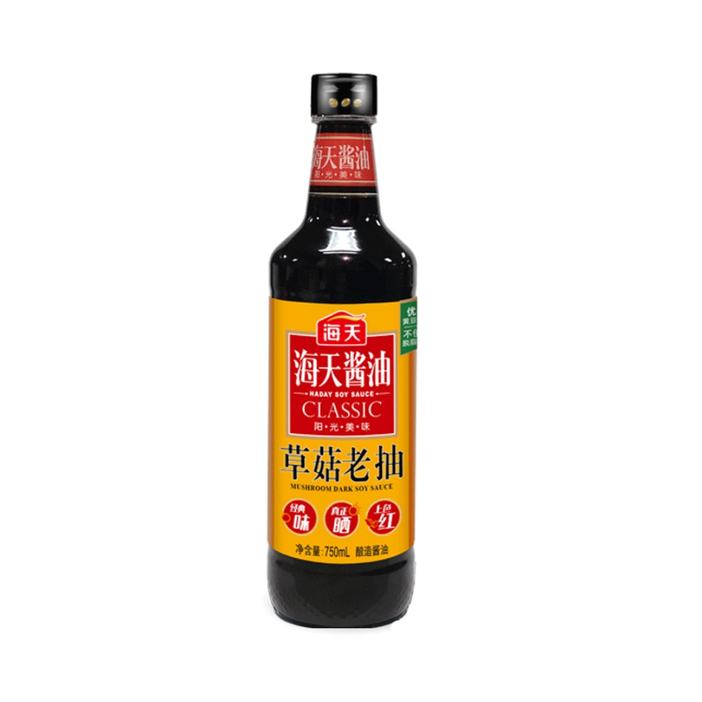 海天酱油草菇老抽750ml×1瓶酿造一级炒菜卤味熟食上色调料调味料 - 图0