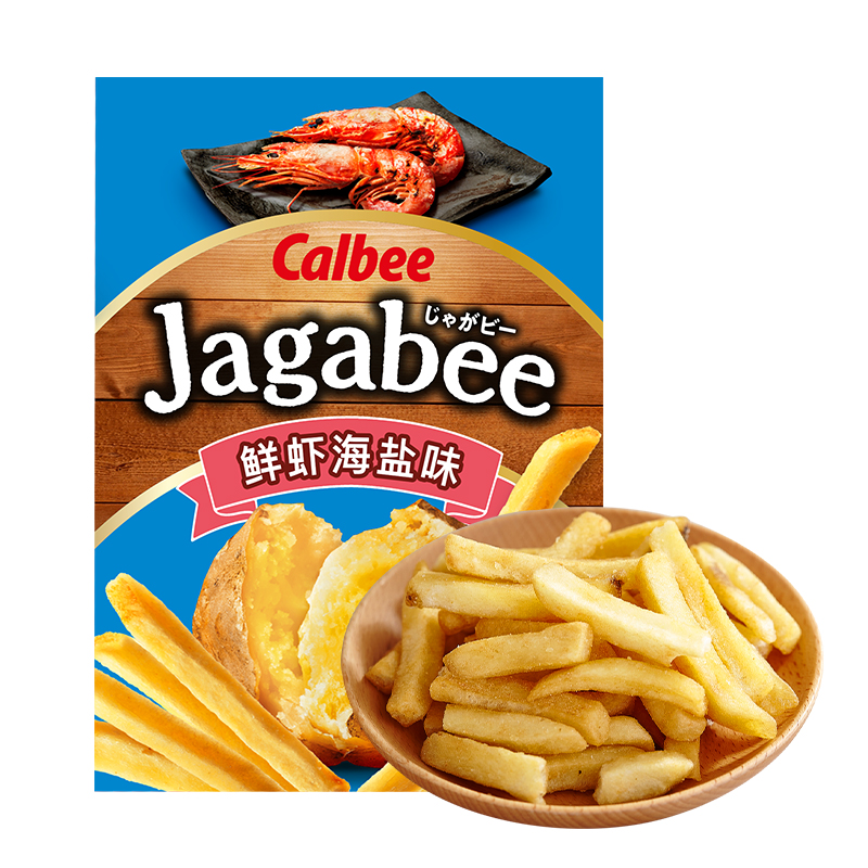 Calbee/卡乐比Jagabee鲜虾海盐味薯条75g*1盒休闲零食品小吃 - 图0