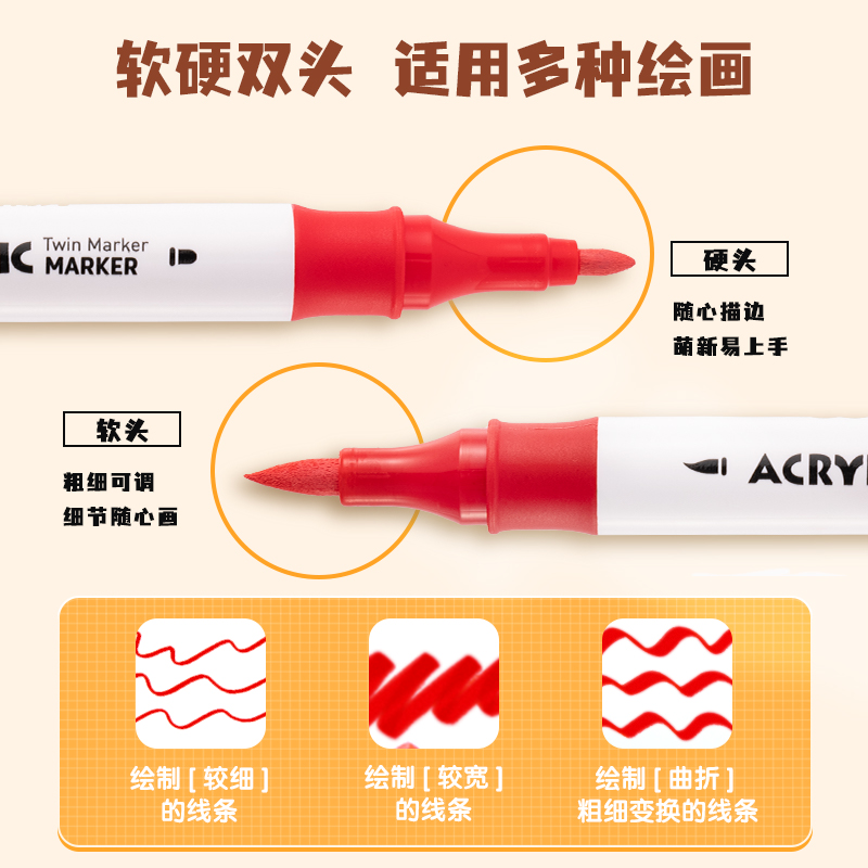 得力丙烯马克笔软硬双头丙烯马克笔24色12色36色水彩笔不透色防水 - 图0