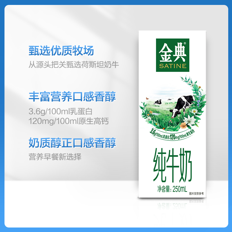 伊利金典纯牛奶250ml*12盒*2箱优质蛋白学生营养早餐奶 - 图0