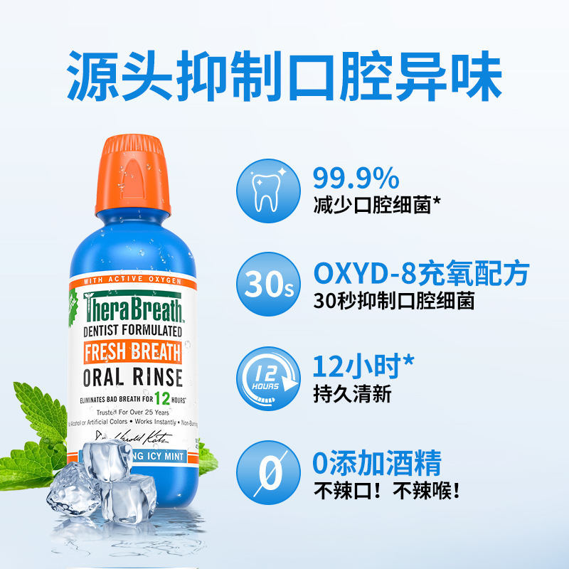 进口TheraBreath凯斯博士漱口水温和薄荷冰凉薄荷473ml*1+473ml*1 - 图2