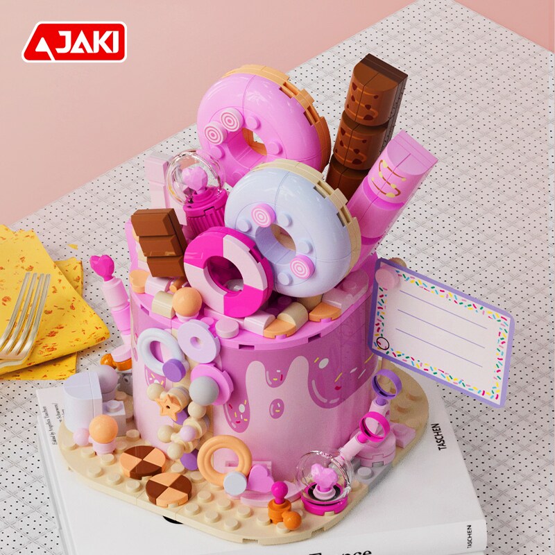 JAKI佳奇生日蛋糕积木12岁女孩系列手工益智玩具拼装摆件儿童礼物