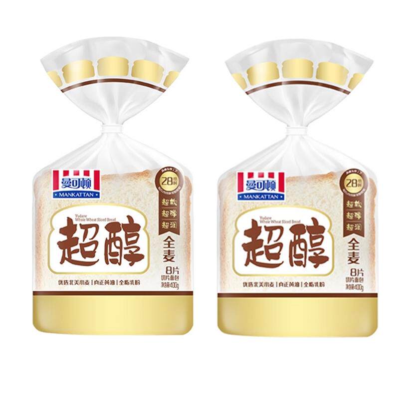 曼可顿超醇全麦吐司400g*2袋面包健康营养早餐健身人士优选切片