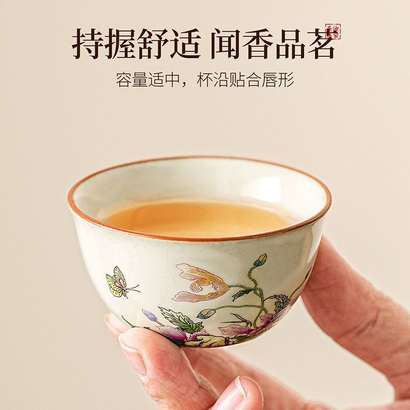 祥业汝窑三才盖碗茶杯中式家用带盖不烫手陶瓷泡茶碗高档功夫茶具