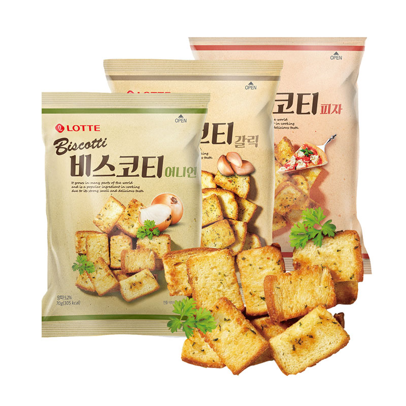 韩国进口零食乐天烤面包干70g*3袋酥性烤馍片饼干非油炸膨化食品 - 图0