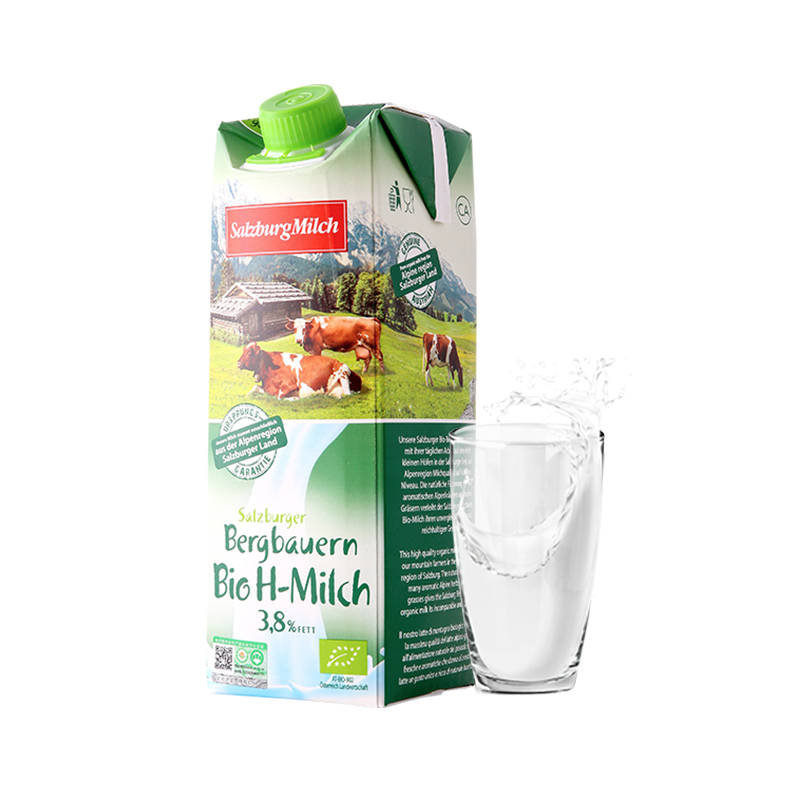 萨尔茨堡纯牛奶全脂有机3.8%1L*1盒奥地利进口学生早餐营养补钙-图0