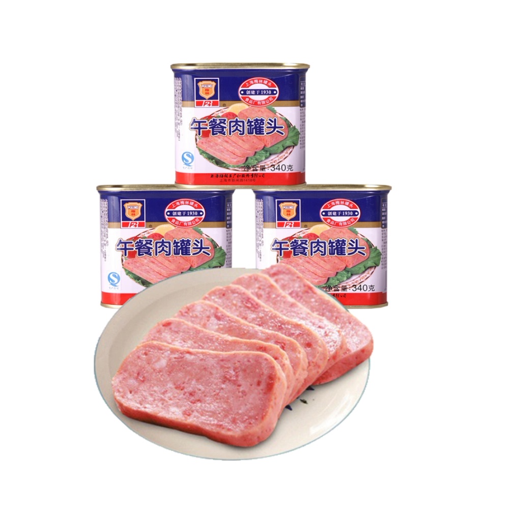 【上海梅林】方便速食午餐肉罐头340g*3即食酸辣粉火锅泡面搭档-图0