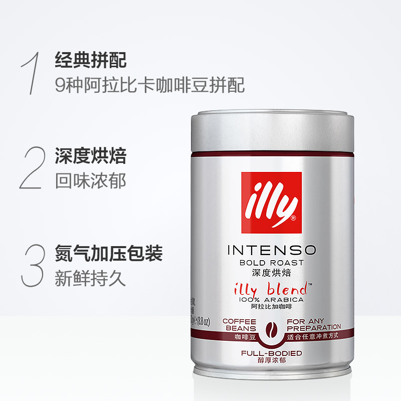 【进口】illy意利阿拉比卡深度烘焙咖啡豆250g原装罐装意式拼配 - 图1