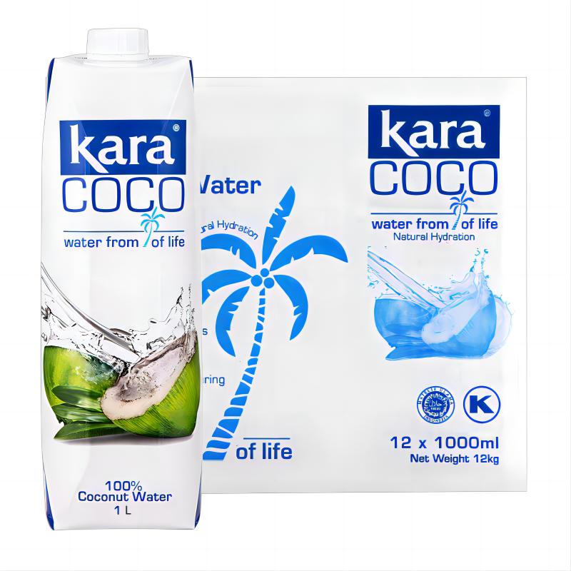 Kara印尼进口100%椰子水1L*12瓶整箱电解质果汁饮料0脂低卡 - 图0