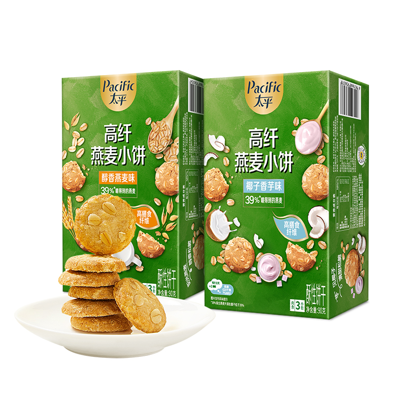 太平酥性饼干燕麦小饼椰子香芋味+燕麦味90g*2盒Oat - 图0