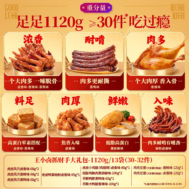 【臻选】王小卤好吃到发财卤味零食礼盒大礼包虎皮凤爪团购年货,淘宝优惠券,粉丝福利购,淘宝优惠卷
