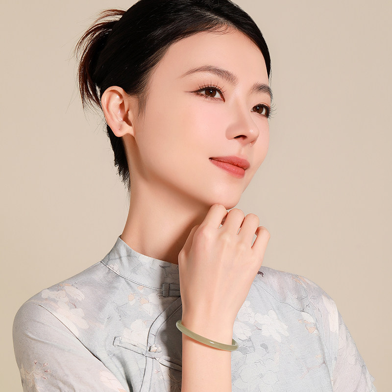 梦金园天然和田玉手镯女圆条6mm玉镯子晴水平安镯手饰生日送女友,淘宝优惠券,粉丝福利购,淘宝优惠卷