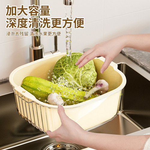 妙然洗菜盆双层沥水篮淘米筛家用厨房水果盘加厚滤水菜篓果篮1个 - 图0