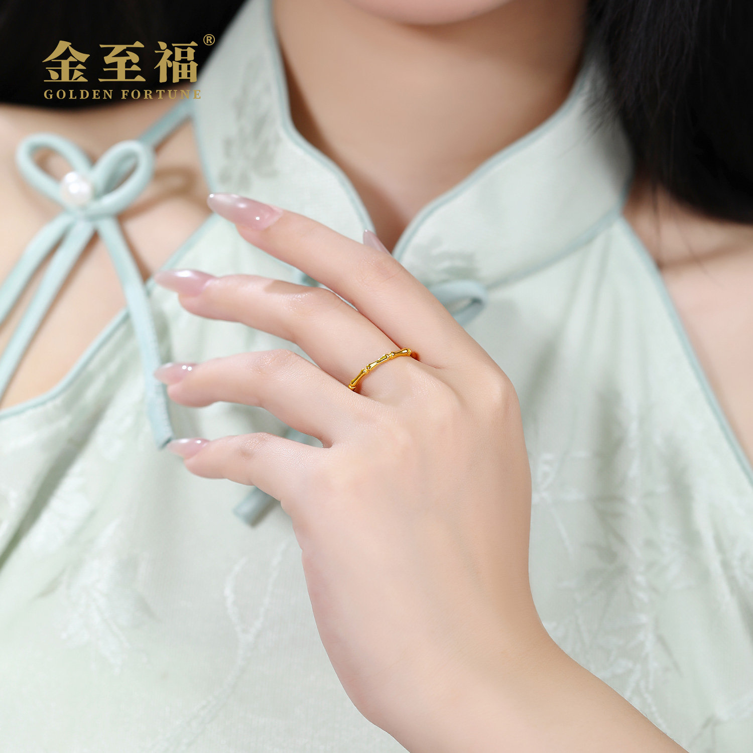 Jinzhifu Pure Gold 5D Bamboo Ring Small Weight