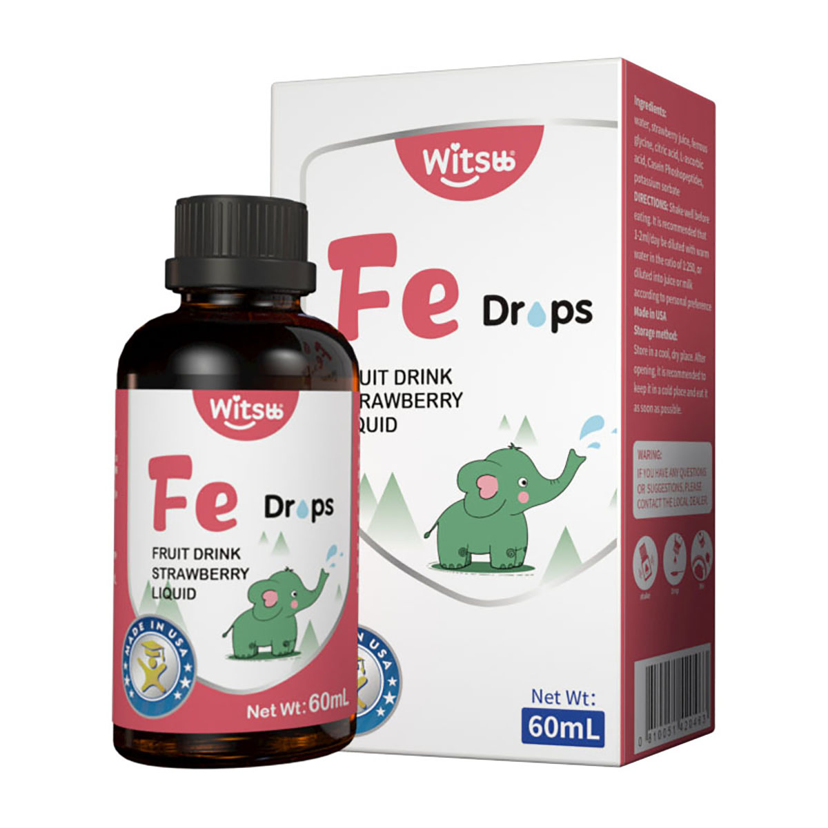 witsbb健敏思铁滴剂宝宝儿童螯合铁滴剂草莓味美国原装进口60ml