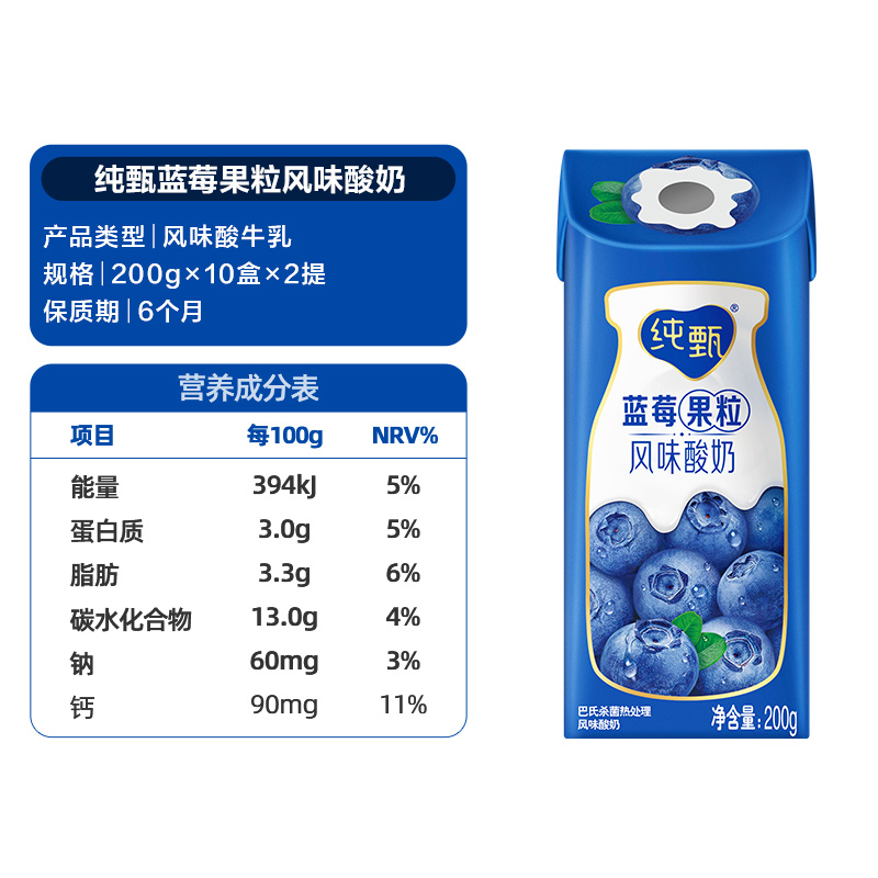 蒙牛纯甄蓝莓果粒风味酸奶酸牛奶200g*10包*2提 - 图3