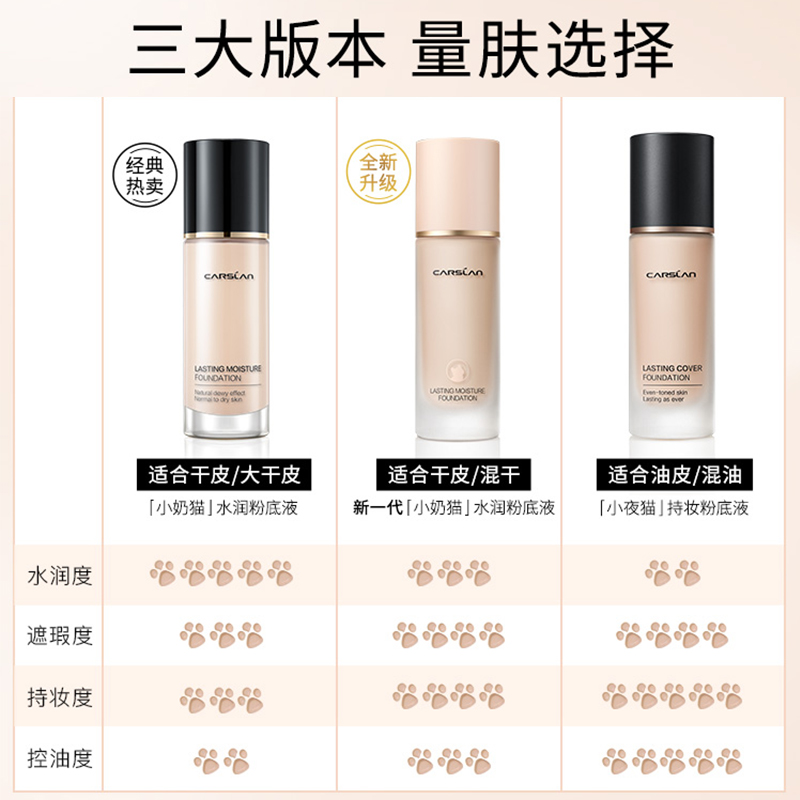 天猫超市卡姿兰粉底液bb霜保湿正品持久遮瑕不脱妆干混油皮女小奶夜猫0