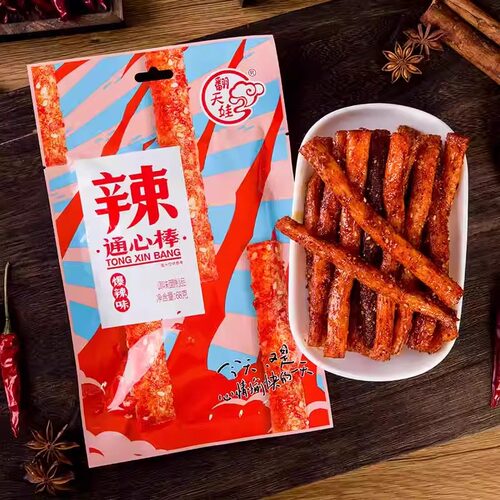 翻天娃通心棒辣条68g*3包香辣味解馋小零食时怀旧面筋素肉小吃 - 图0