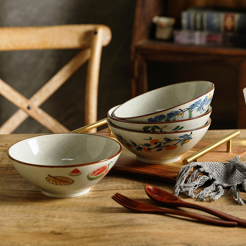 舍里中式怀旧陶瓷面碗家用大碗汤碗釉下彩餐具斗笠碗海碗新款,淘宝优惠券,粉丝福利购,淘宝优惠卷