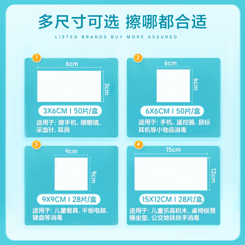 可孚医用酒精消毒棉片一次性耳洞75度手机湿巾大尺寸超便捷100片-图2
