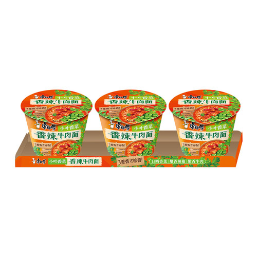 康师傅方便面经典香菜香辣牛肉面108g*3桶泡面速食 - 图1
