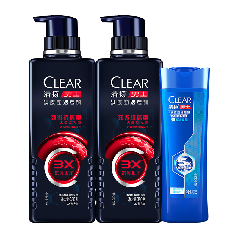CLEAR清扬男士头皮劲活专研劲澈抗屑型去屑洗发露380GX2+100g