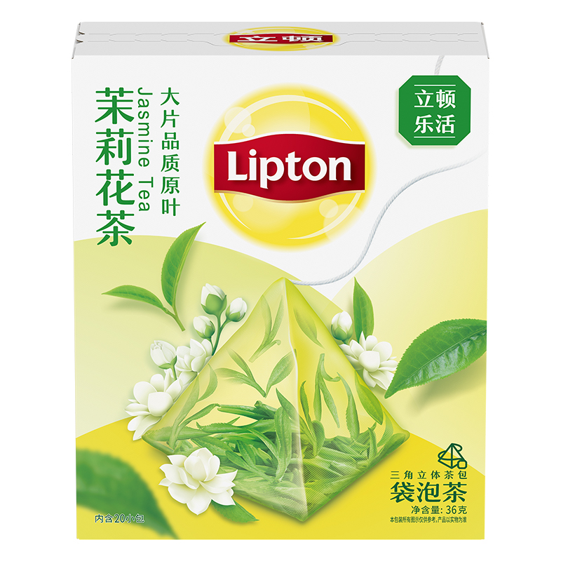 Lipton/立顿乐活三角包茉莉花茶袋泡茶1.8g*20包办公休闲下午茶包 - 图0