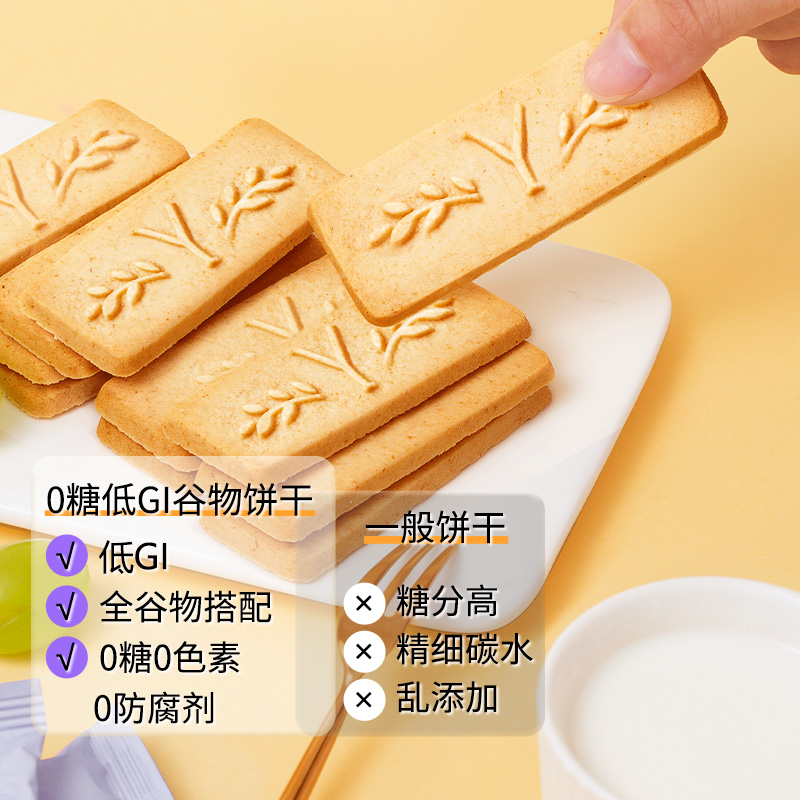 三只松鼠0糖低GI谷物饼干燕麦牛奶味180g/箱代餐孕妇零食粗粮早餐-图0