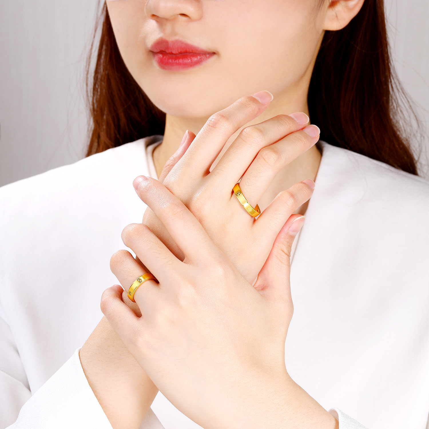 Jinzhifu rice brushed gold ring for women pure gold 5D hard gold couple ring diamond pattern ring