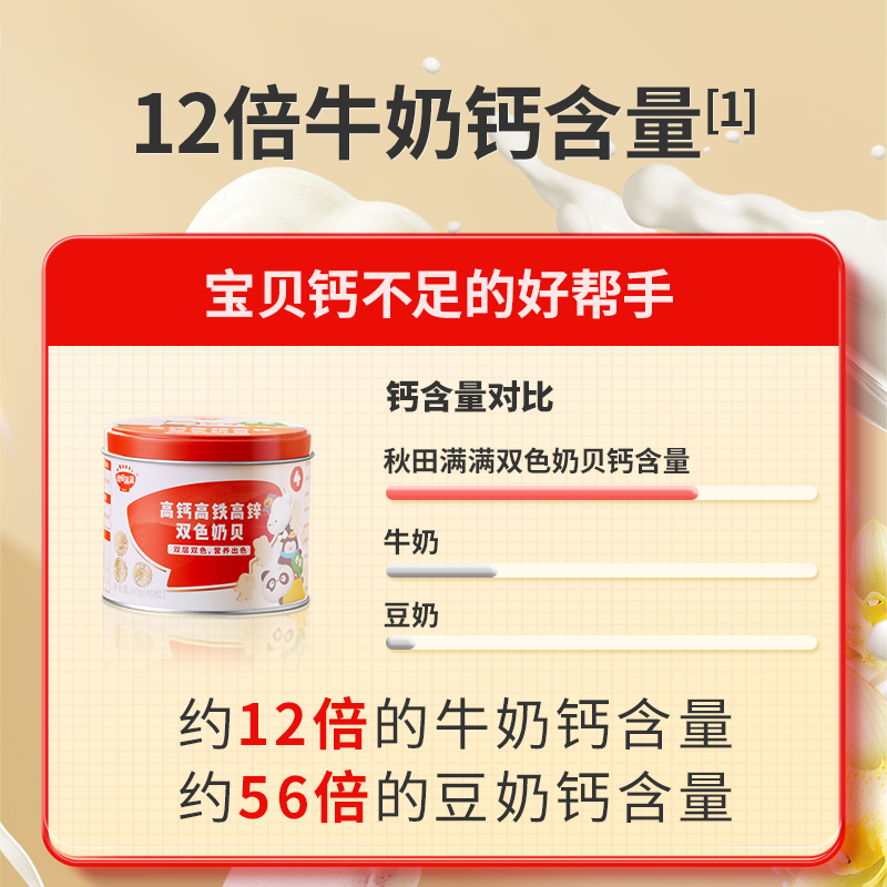 秋田满满高钙高铁高锌奶贝无白砂糖添加3岁以上儿童零食60g*1罐 - 图0