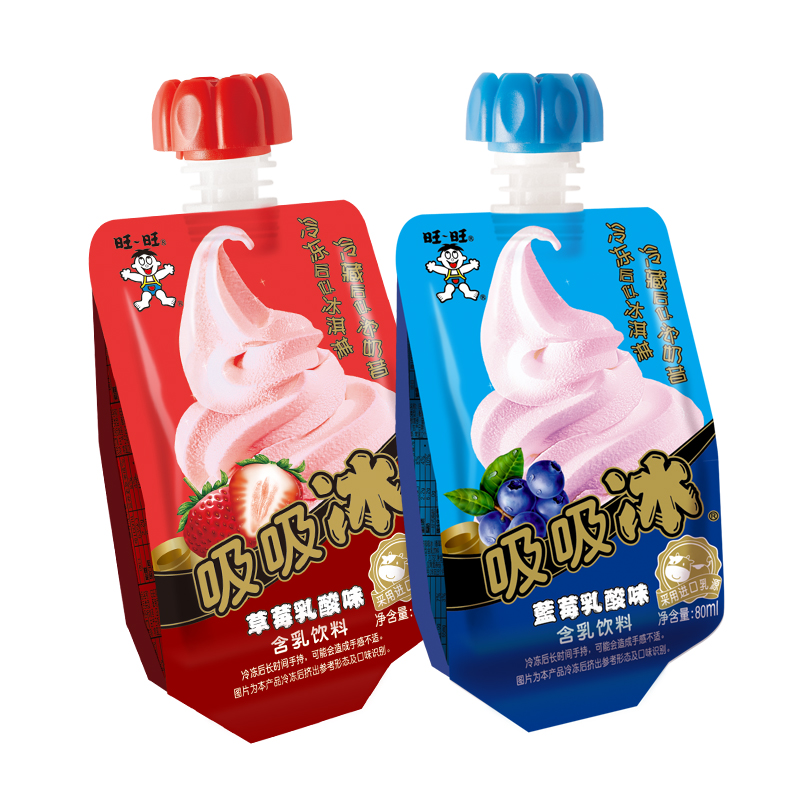 旺旺吸吸冰草莓+蓝莓味80ml*4袋碎冰冰棒可吸冰激凌含乳饮料冻痴 - 图1