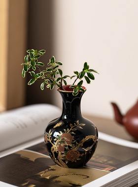 陶瓷器花瓶客厅插花仿古鎏金中式家居小号大号玄关装饰品摆件