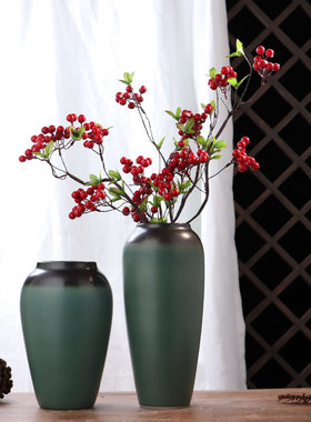 景德镇绿色陶瓷花瓶摆件客厅电视酒柜餐桌仿真干花插花家居装饰品