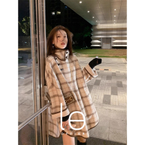 Lady Wu Han Dynasty Le offikr buffalo horn buckle bifacial cashmere big coat female gig cloak hood fur coat