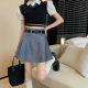 Plus size gray pleated skirt women's college short skirt versatile summer