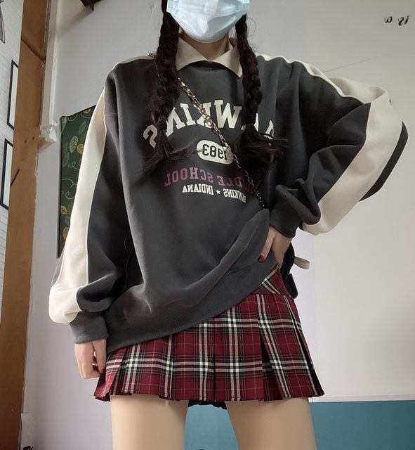 American plus size skirt red plaid pleated skirt slimming