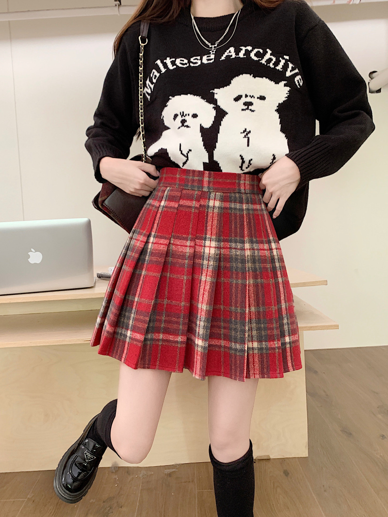 大码毛呢格子半身裙女胖mm松紧腰学院风短裙包臀a字百褶裙秋冬季,淘宝优惠券,粉丝福利购,淘宝优惠卷