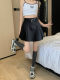 Plus size gray pleated skirt women's college short skirt versatile summer
