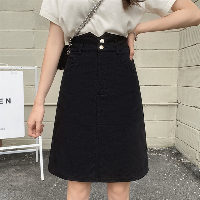 Plus size denim skirt V-waist design midi skirt